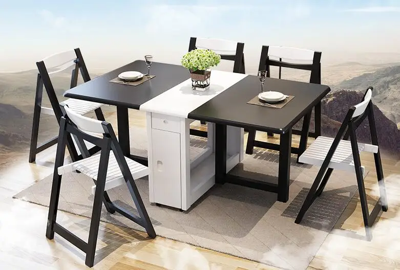 

Table dining table home telescopic folding small apartment simple solid wood foot multi-purpose dining table and chair combinati