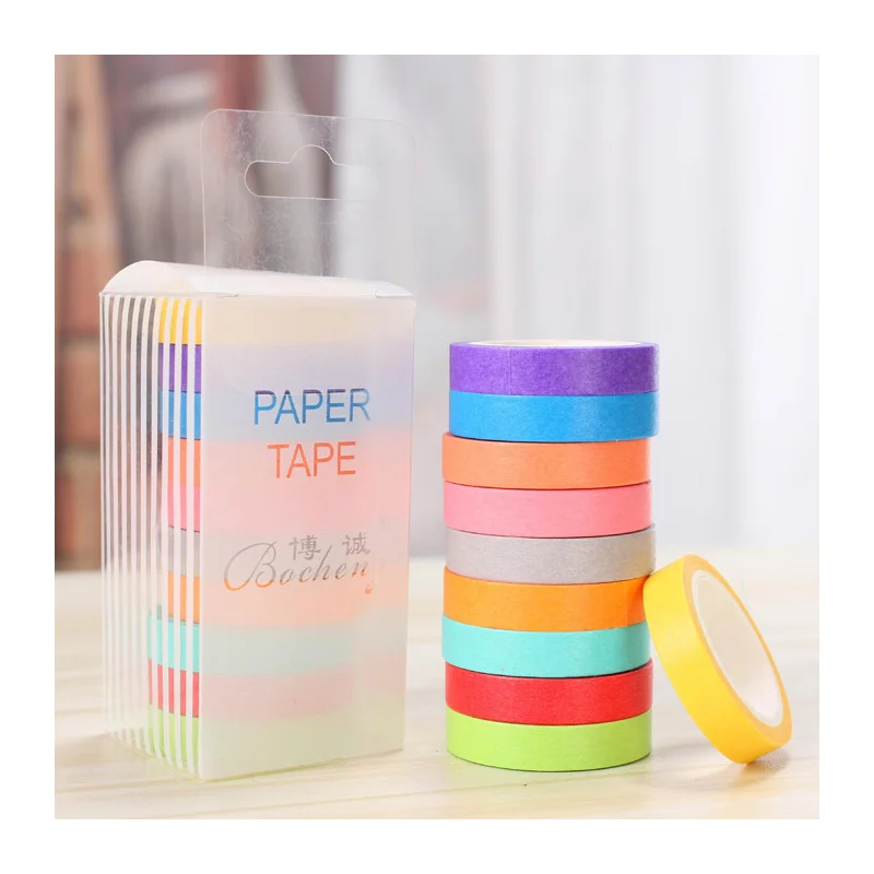 Ruban adhésif en papier pour masquage japonais, couleur unie arc-en-ciel, Washi, impression, DIY bricolage, Scrapbooking, décoration, Lot de 10