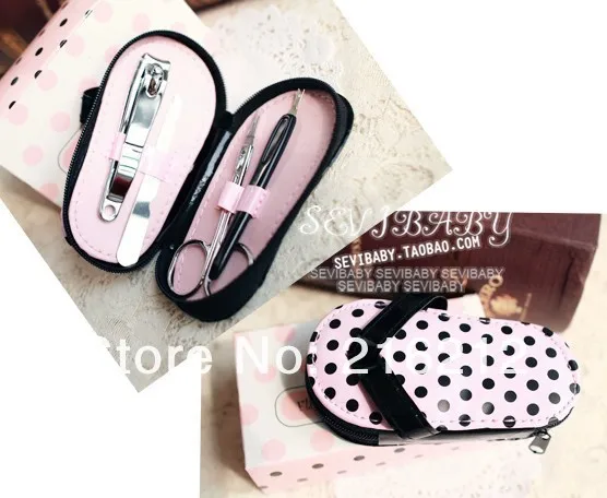 Pedicure Kit With Pink Polka Dot Flip Flop Case Favor Wedding Gifts Supplies 4 Piece