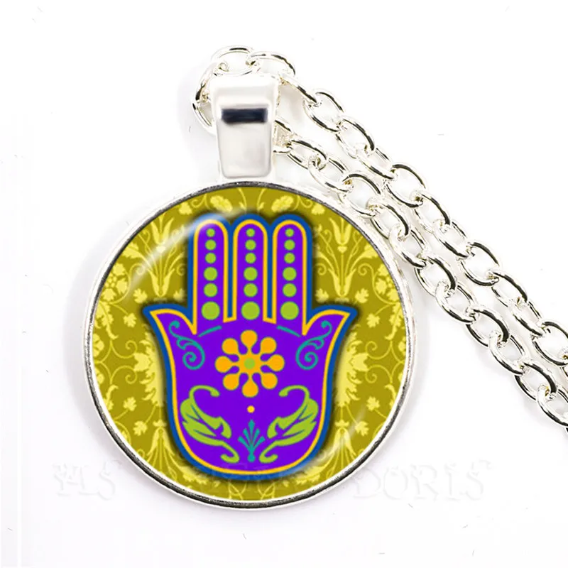 Hamsa Hand Amulet Lucky Necklace Jewelry Fatima Hand Judaica Kabbalah Charm Miriam Glass Pendant Necklace Handmade Jewelry