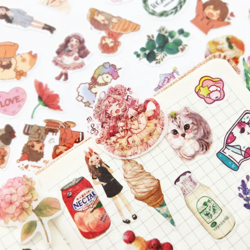 100pcs/pack Happiness Cat Decorative Washi Stickers Scrapbooking Stick Label Diary Stationery Album Stickers