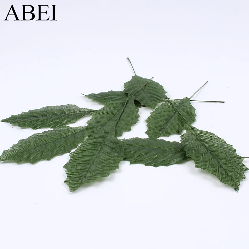 50pcs/lot Artificial Silk Leaf For Wedding Party Decoration DIY Floral Wreath Garland Fake Green Leaf W/Wire Stem Wholesale