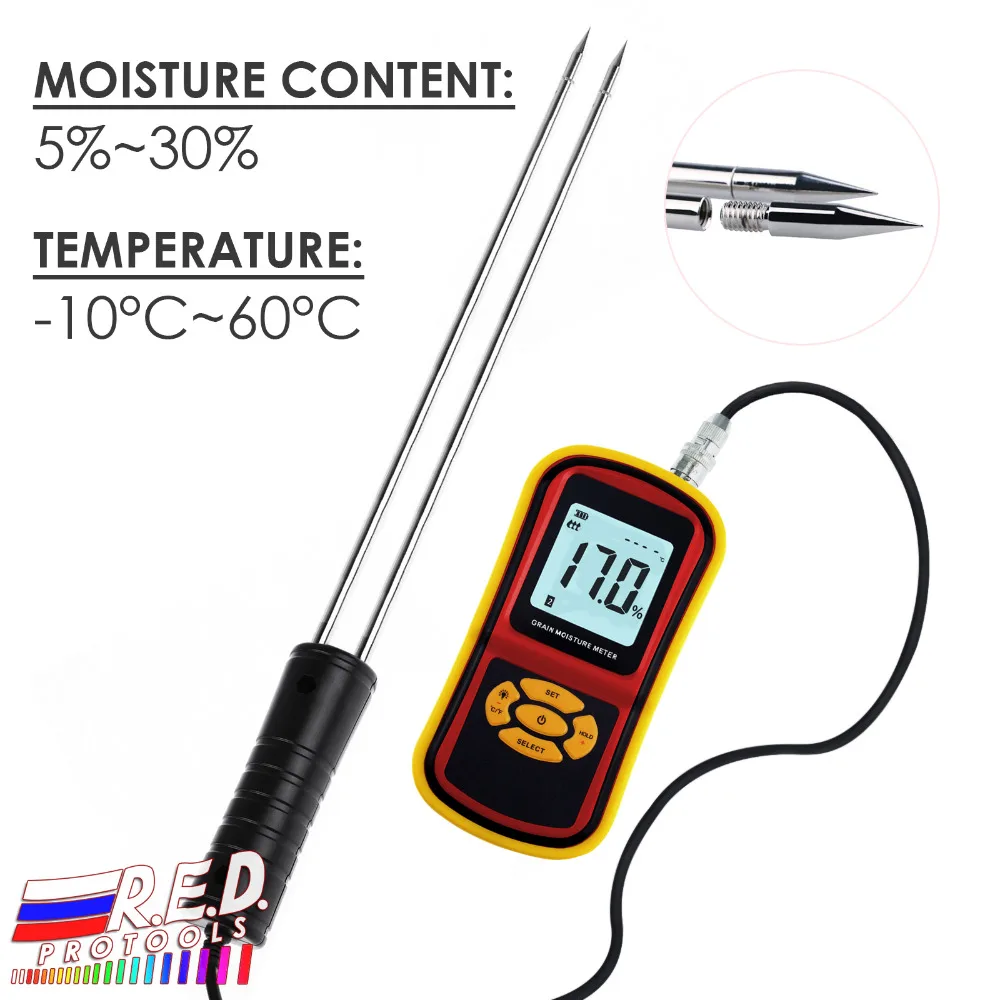 Portable Digital Grain Moisture Meter Compact High Quality Rice Corn Wheat Tester Analyzer-Range 5~30% Temperature -10~60degreeC