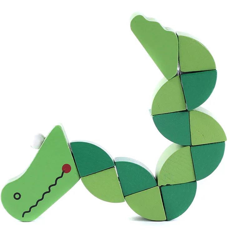 

2016 Kids Crocodile Insert Animals Puzzle Toys Wooden Toys Baby Children Fingers Flexible Training Science Twisting Worm Toys