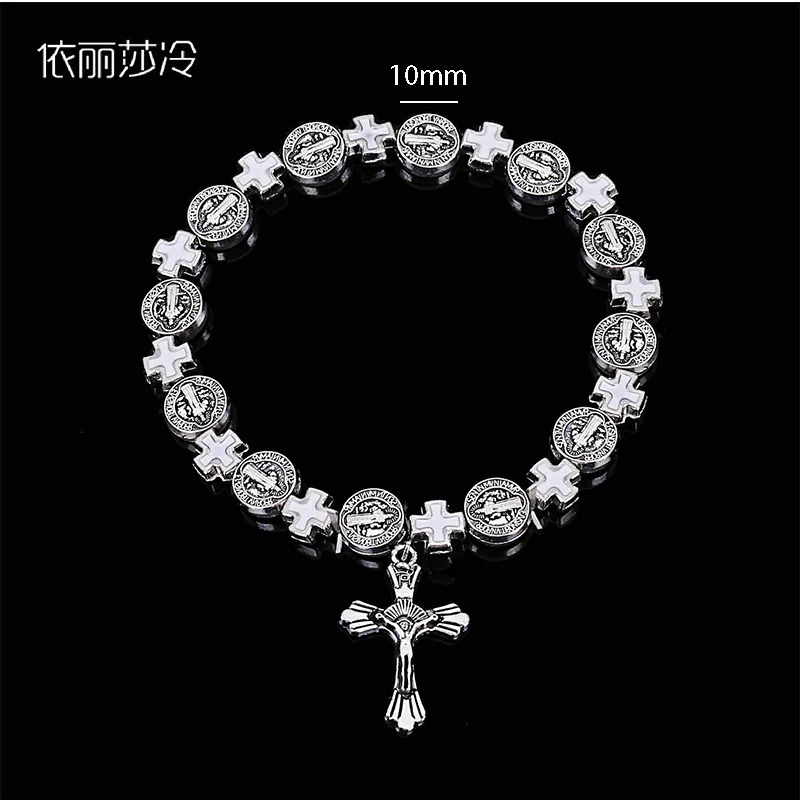 يسوع الصليب مطرز سوار، المسيح سانت سانت بنديكت سوار مطرز، المسيح الأساسية مطرز سوار القلب المقدس. #2