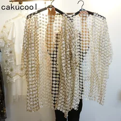 Cakucool-Cardigan en Dentelle Ajourée pour Femme, Point Ouvert, Protection Solaire d'Été, Perle, Mignon, Doux, Long, Nouvelle Collection