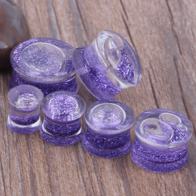 Imagem -05 - Plugues Acrílicos Transparentes 60 Unidades Mistura de 616 mm Joias Corporais Líquido Roxo Glitter Ouvido Túnel de Lóbulo Brinco