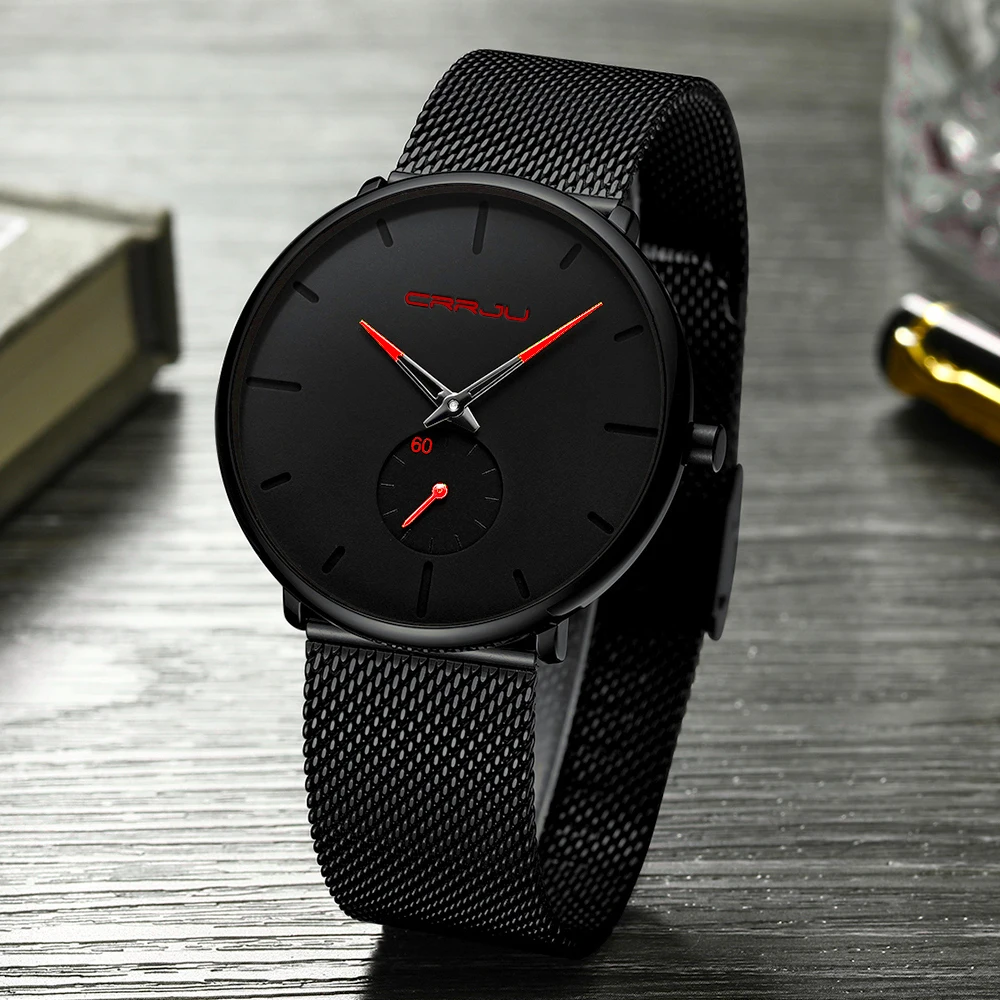 Crrju Fashion Black Men Watch Classic Casual Quartz Man Business Casual Sport Clock Unique Men Gift Wristwatch Relogio Masculino