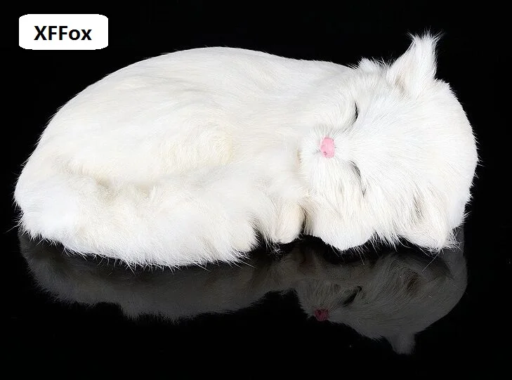 beautiful real life white cat model plastic&furs cute sleeping cat gift about 27x10x18cm xf1420