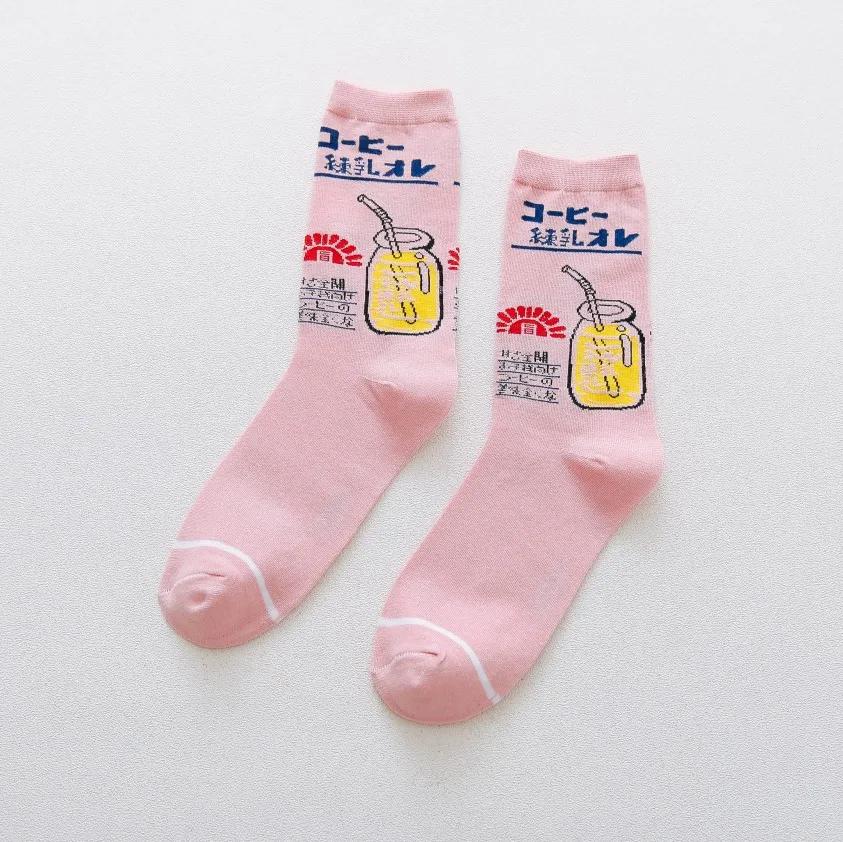 Japanese Harajuku Cute Milk White Pink Funny Socks Strawberry Jacquard Fruit Juice Meias Kawaii Socks Women Skarpetki Sokken