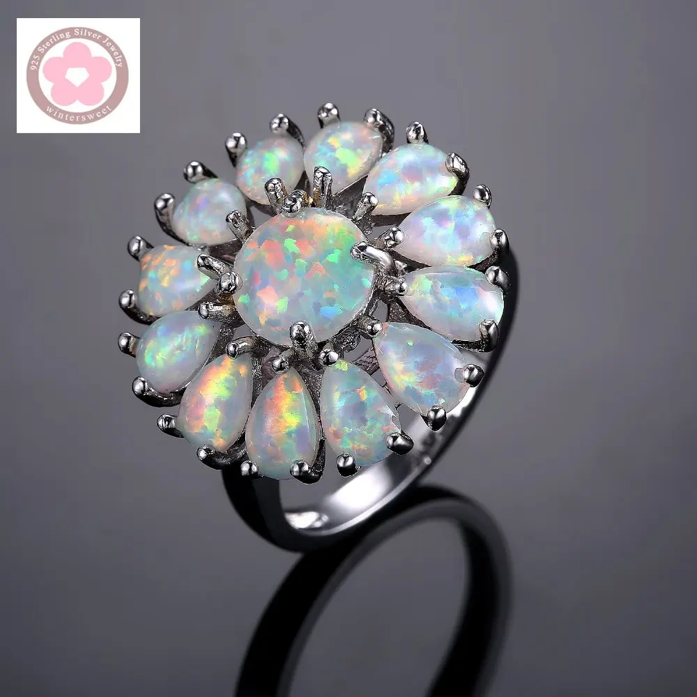 JZ0111  Flower Design White Fire Opal Fashion Jewelry For Women Wedding Ring