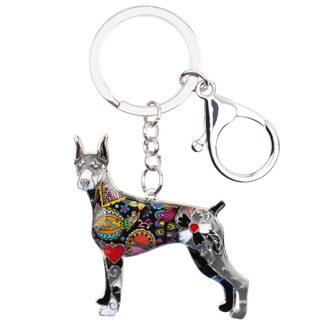 WEVENI Enamel Metal Doberman Dog Key Chain Keychain Animal Jewelry For Women Girls Pet Lovers Bag Purse Pendant Gift Charms Bulk