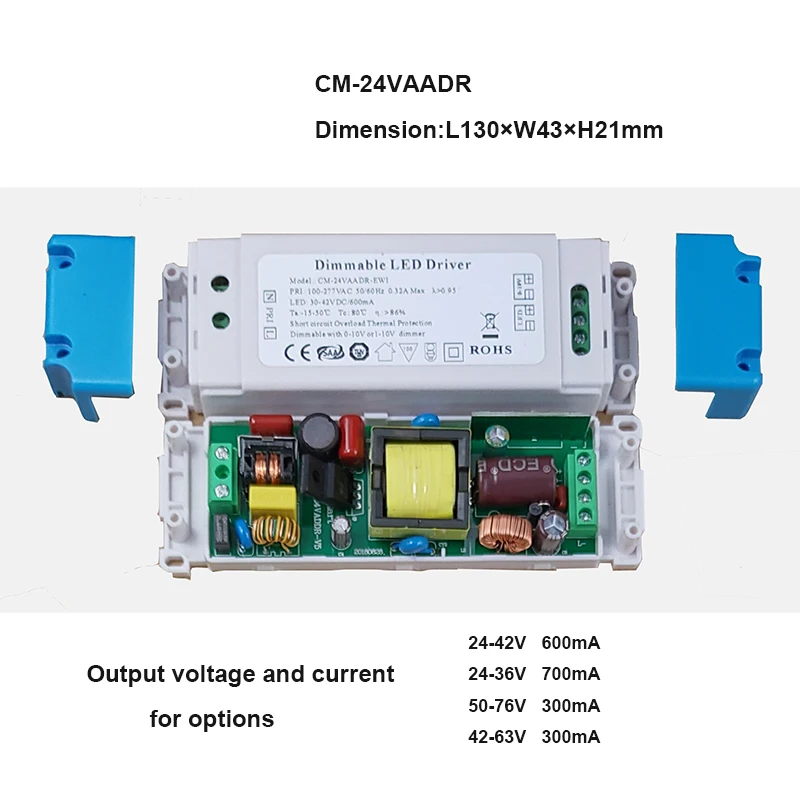 5-70W 100-277V 0-10V/1-10V Led sterownik z opcją ściemniania izolowane zasilanie zacisk blok prąd stały 0.3A-1.5A bez migotania