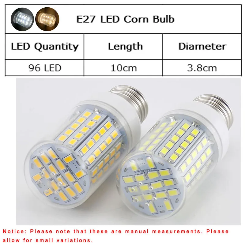 220V 96 LED Lamp Corn Bulb lights Bulbs Lamparas SMD 5730 Lampada white Chandelier E27 Bombillas candle home Lighting Ampoule