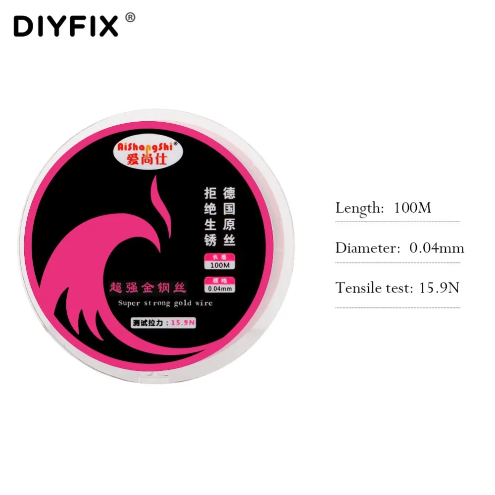 Diyfix fio de separação para tela lcd, 0.04-0.08mm, linha de corte de 100m, para iphone, samsung, ferramentas manuais para reparo de telefone celular
