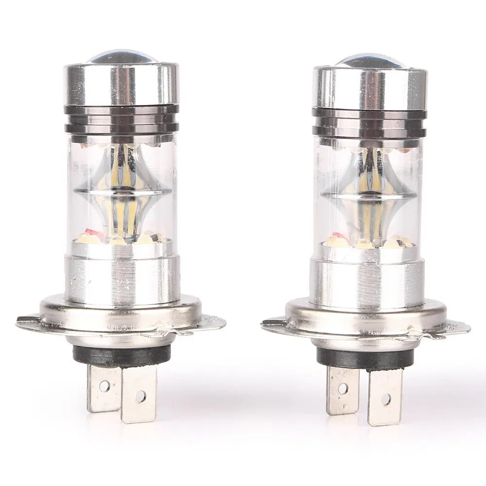 2Pcs Good! White High Power 20 Cree Chip 100W H7 Foglight Low Beam Fog Lamp LED Bulb Running DRL Driving H7 6000K Whit