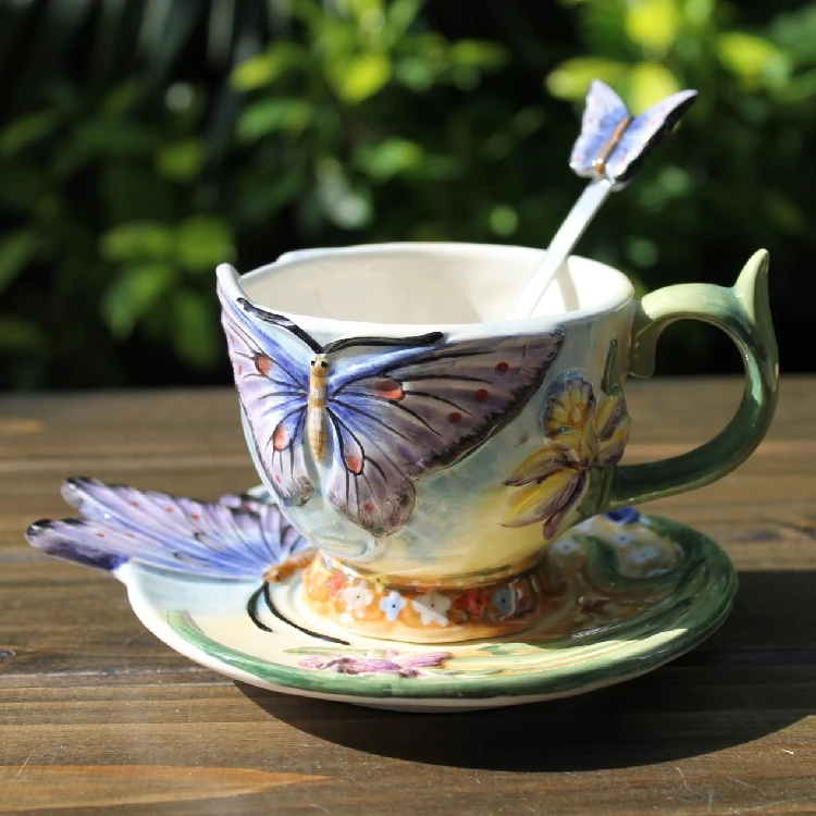 

Multicoloured ceramics/handicraft ceramics ornaments/European pastoral household ornaments/butterfly dance coffee cups