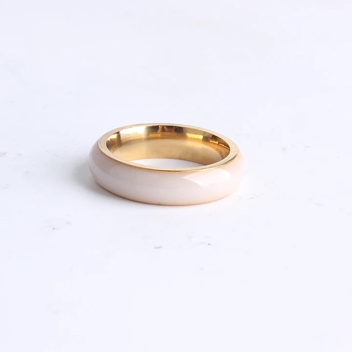 6mm Ceramic Gold Color Smooth  Stainless Steel Finger Rings for Women Men Wholesale Jewelry