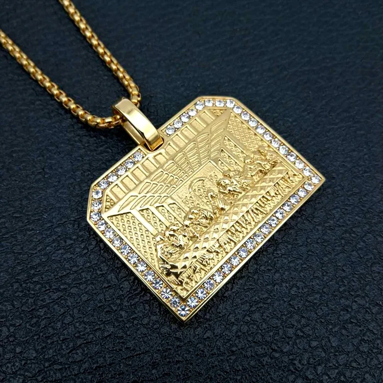 New Arrival Hip hop Unisex High Quality Gold/silver color Vinci Jesus Judah Dinner The Last Supper Pendant Necklace with zircon