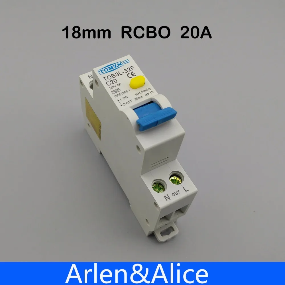 18MM RCBO 20A 1P+N 6KA Residual current Circuit breaker differential automatic with over current and Leakage protection