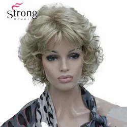 StrongBeauty Krótkie, miękkie, kudłate, warstwowe blond, pełna peruka syntetyczna, kręcone peruki damskie