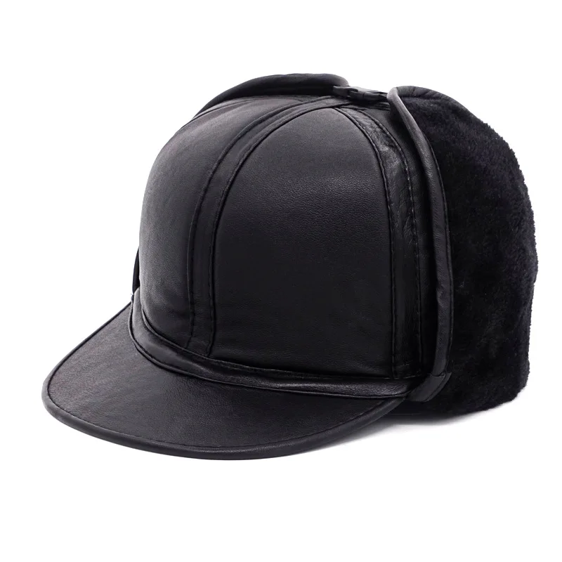 

Adult Sheepskin Leather Hat Male Winter Thickening Warm Cap Student Ear Protection Cap Father Fashion Hat Manufacturers B-7137