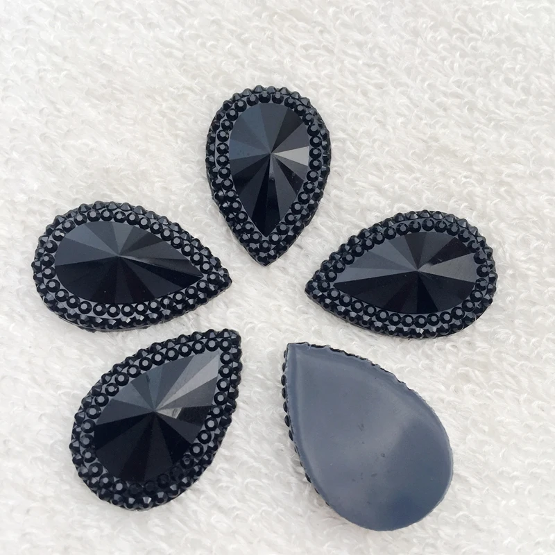 6pcs 19*29mm Big Strass black Drop Shape Resin Gems Flat Back For crystal Crafts Scrapbooking DIY Clothes Shoes decoration -Z041