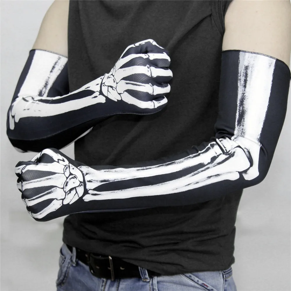 SzBlaZe Nuovo di Zecca Travestimento di Halloween Scheletro guanti Fantasma Bone Reaper Stampa Cosplay Guanti Pieni della Barretta Del Cranio Opera