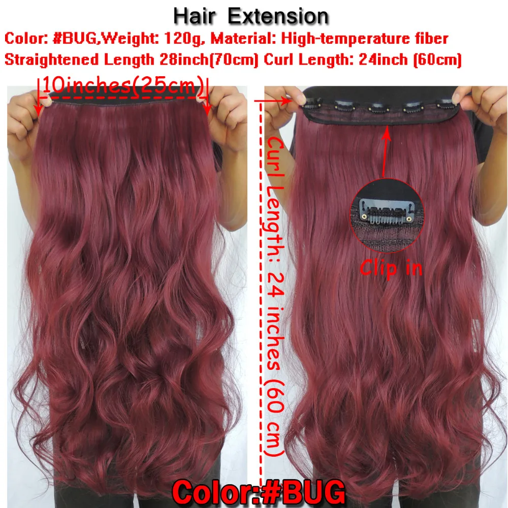 Xi.Rocks WJJ12070/BUG 2Piece 5Clip in Extension 70cm Synthetic Hair Clips Extensions 120g Curly Hairpin Hairpiece Wine Red Color