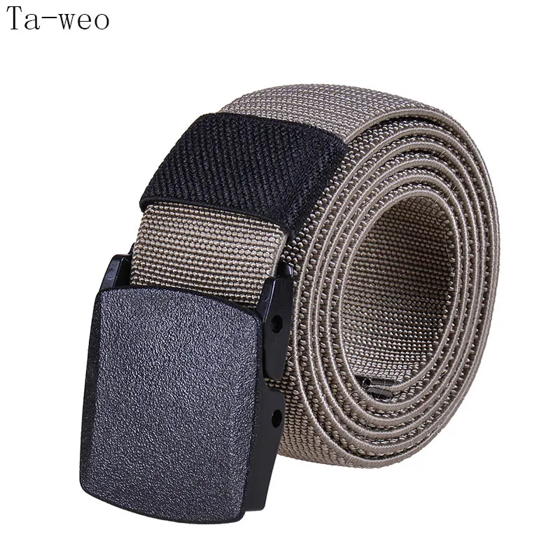 (Ta-weo) cintos de lona selvagem casual masculino, cinto de alta qualidade stretch, largura 1.5 ''(3.8cm), cinto elástico de pressão de plástico