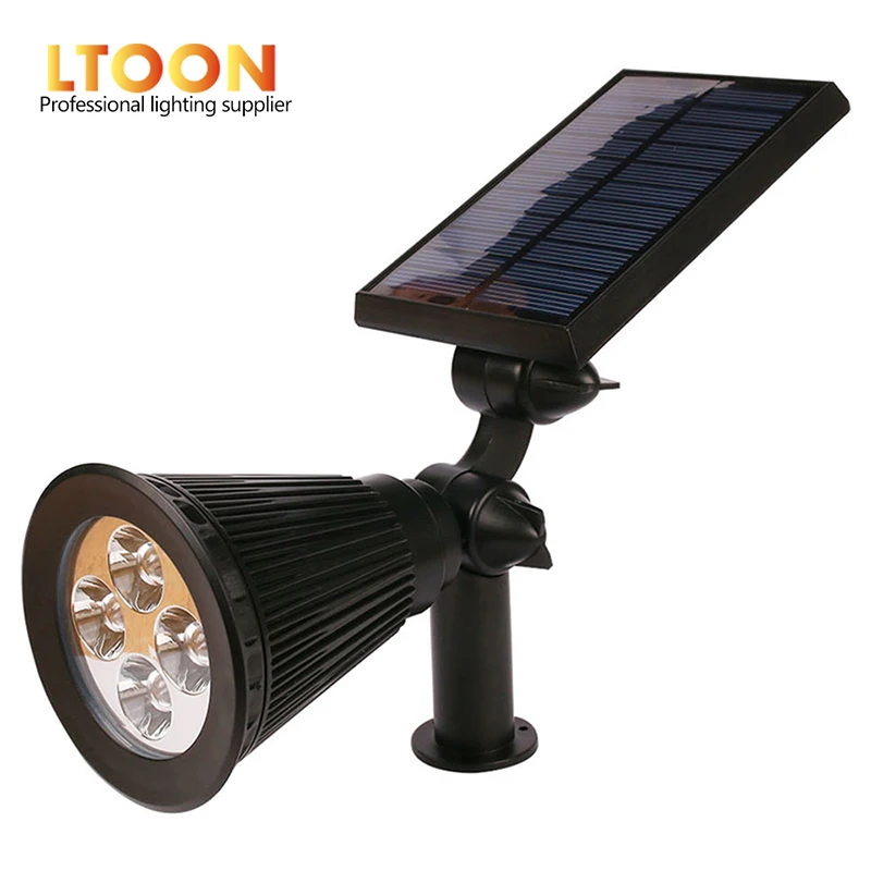 [LTOON]4 LED Spotlight Lawn Lamp Outdoor Garden Solar Panel Power Adjustable Wall Flood Light 7 Colour in 1 Landscape Lighting