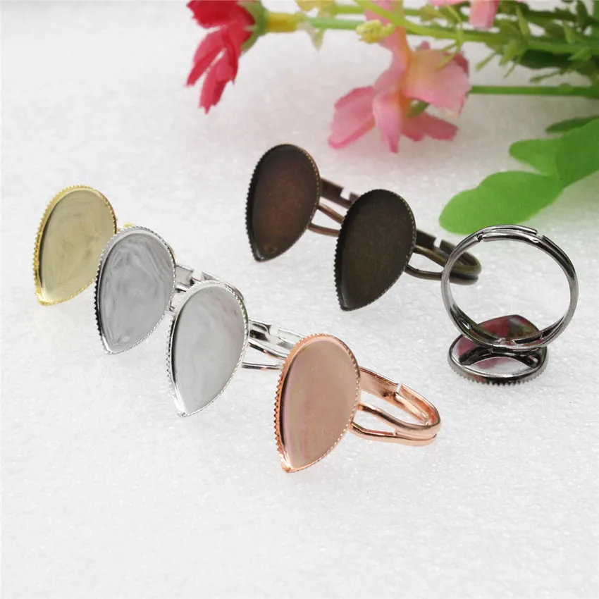 Fit 13*18mm 18*25mm Teardrop Cabochons Copper Ring Blank Setting Bezel Blank Tray For DIY Making Accessories 10pcs K06101