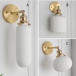 Luminária de parede led em porcelana branca, estilo nórdico, latão simplificado, para quarto, corredores, translúcido, retrô, cerâmica, luz para banheiro