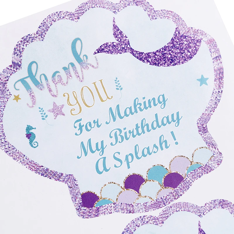 40pcs/pack Party Thank You Mermaid Design Sticker Sea Shell Label Favors Mermaid Party  Birthday Party Decorations