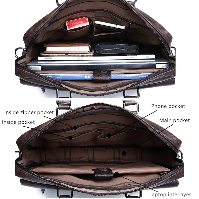 JEEP BULUO hommes D\'affaires Sac À Main Grande Capacité Porte-Documents En Cuir Pour Homme 13.3 pouces De Travail Pour Ordinateur Portable Sac De