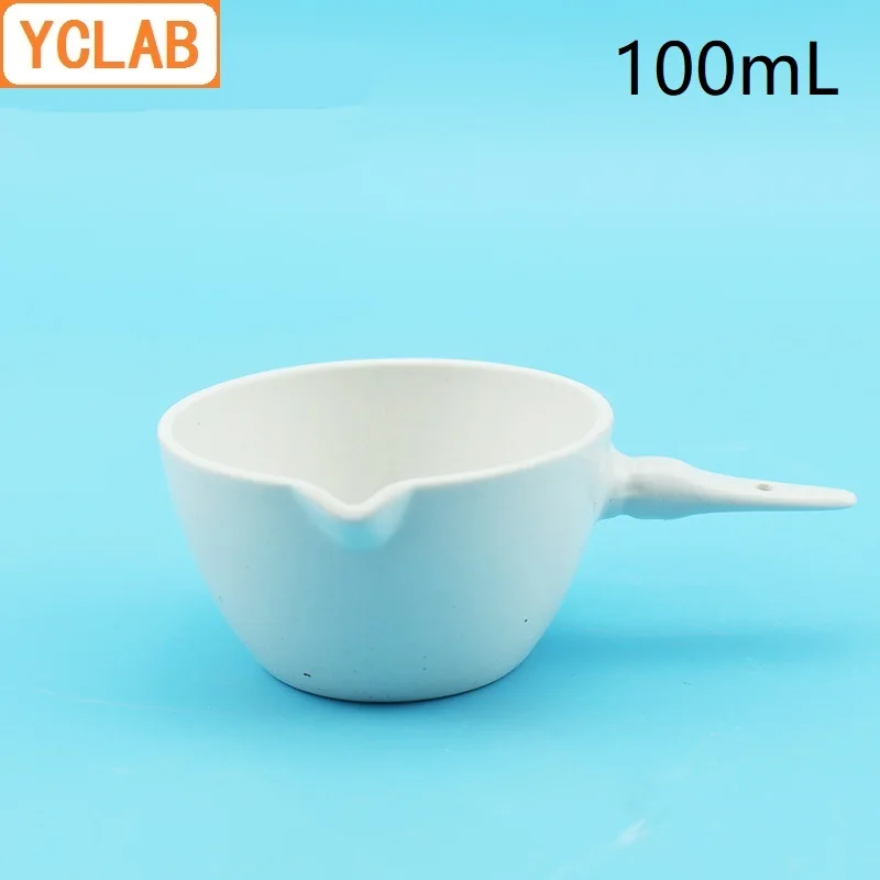 YCLAB 100mL Ceramic Evaporating Dish with Handle Pottery Porcelain Crockery Earthen Laboratory Chemistry Equipment