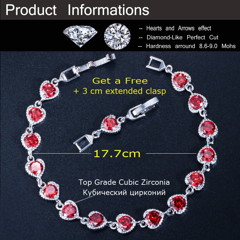 Pera 5 Color Options Trendy Women Jewelry Big Cubic Zirconia Stone Elegant Heart Shape Red Bracelets Bangles for Ladies B062