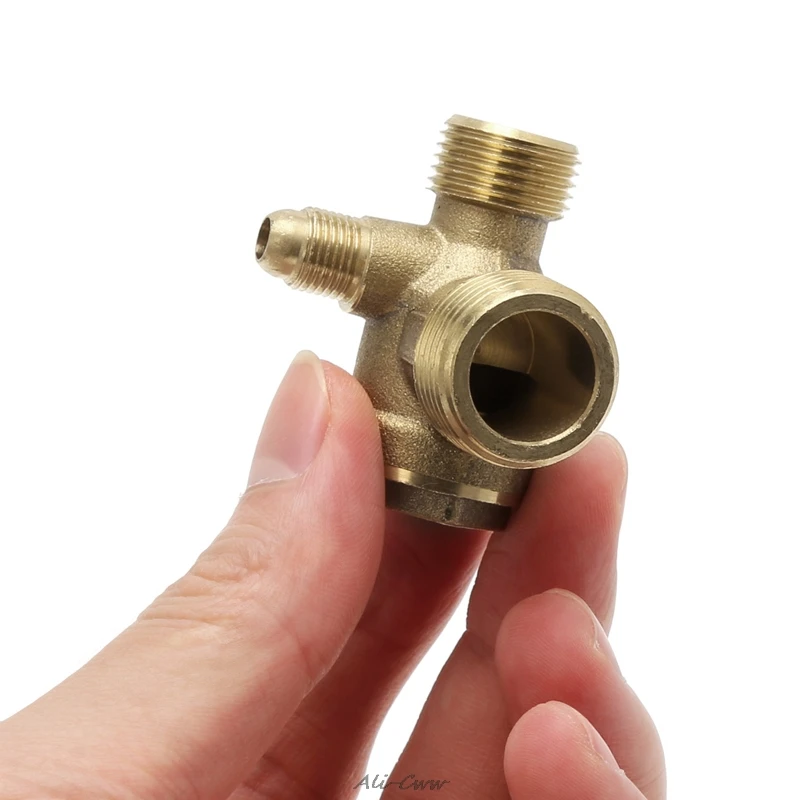 Male Thread 3 Way Metal Air Compressor Check Valve Gold Tone