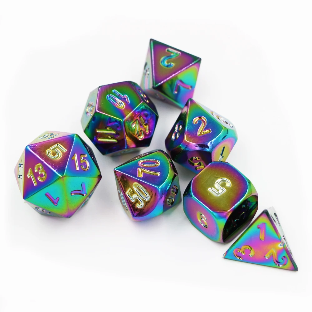 IMDG 7pcs/set Creative RPG Game Dice Polyhedron Metal Dice DND Laser Colorful Digital Game Dice