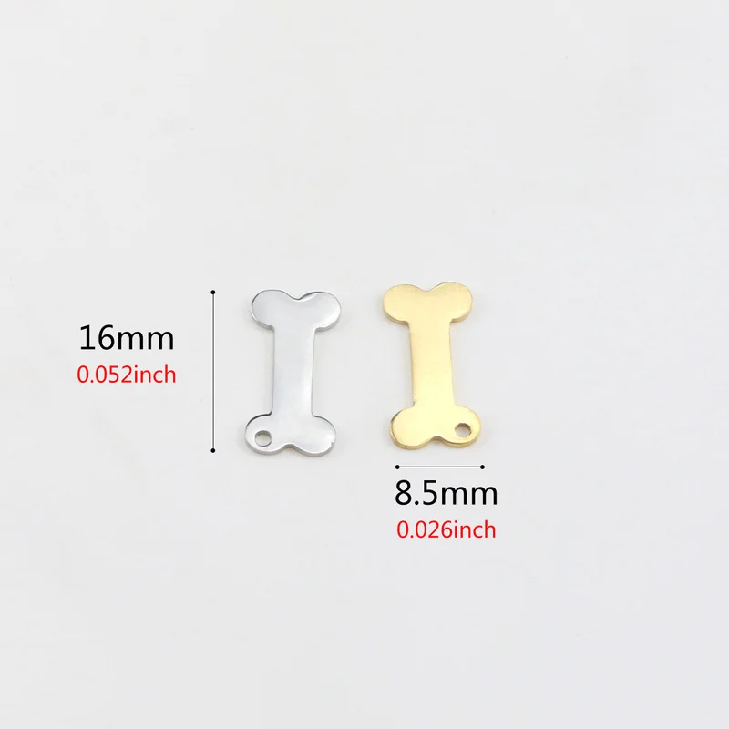 Aiovlo 10pc/lot Charms Dog Bone 8.5x16mm Stainless Steel Plated Pendants Gold Jewelry Making DIY Earring Necklace Handmade Craft