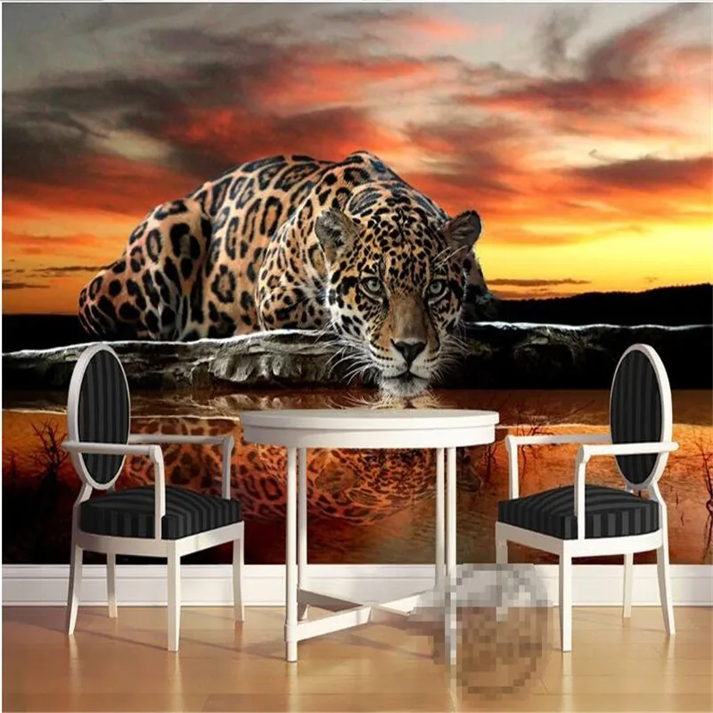 Papel tapiz de leopardo y Animal para revestimiento de paredes, foto personalizada para sala de estar, dormitorio, Fondo de TV, arte mural, papel de