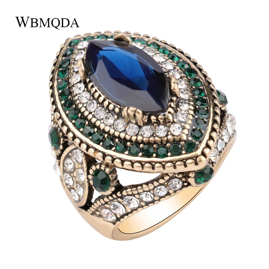 Bulgaria Jewelry Vintage Big Gold Wedding Rings For Women Vintage Green Crystal Blue Stone Horse Eye Ring Boho Accessories