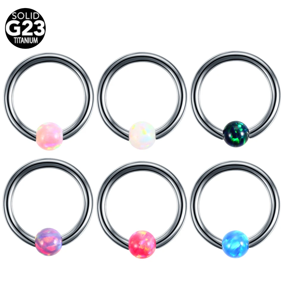 1PC 16g G23 Titanium Nose Rings Opal Captive Bead Rings Nose Piercing Ear Cartilage Rings Earring Piercing Charming Jewelry