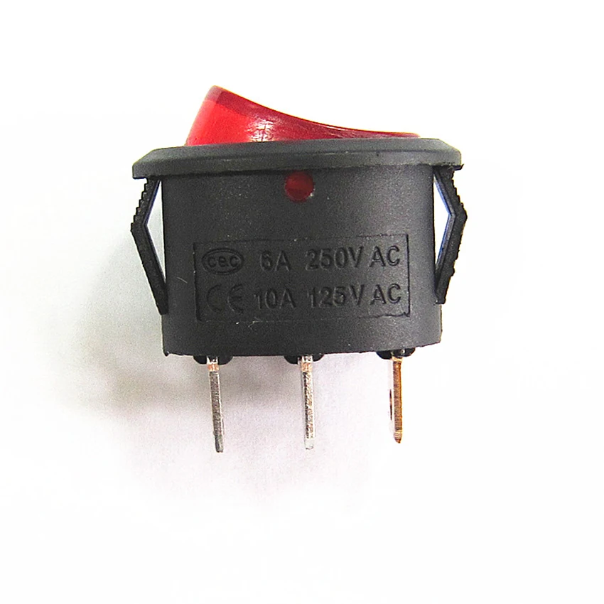 Oval Switch 5 Pc  On / Off red Rocker Switch 3 Plugs Switch 6A 250V 10A 125V AC Electrical Accessories