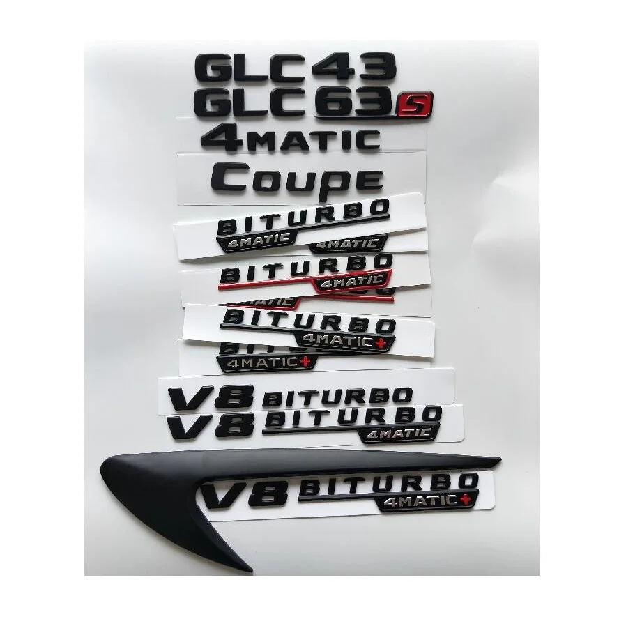 Matt Black Letters GLC43 GLC63 V8 BITURBO 4MATIC+ Fender Trunk Tailgate Emblems Badges for Mercedes Benz AMG X253 Coupe