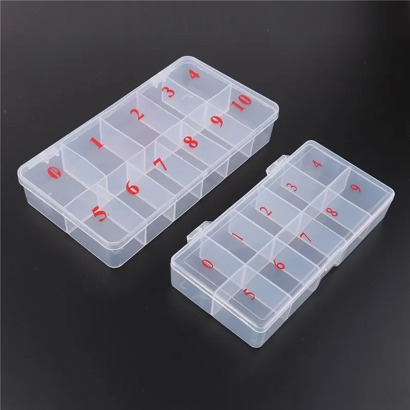 10/11 Cells Natural Translucent Plastic Fake Nail Art Tips Case Manicure Nail Tool False Nail Art Tips Box Acrylic Storage Case