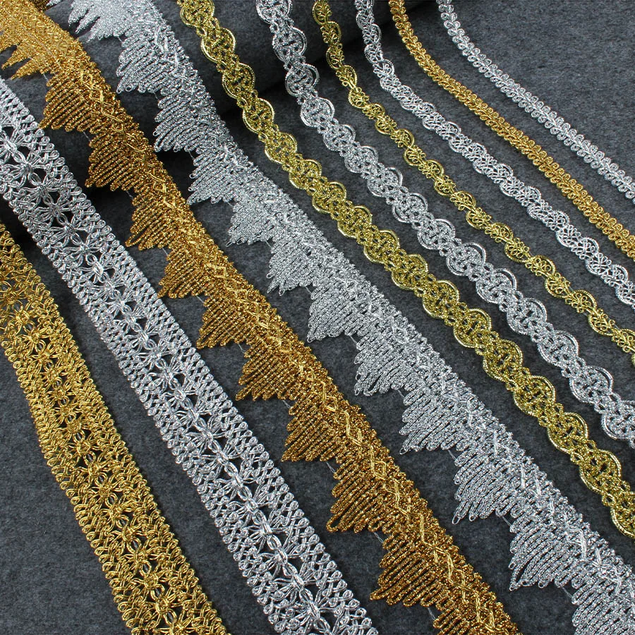 5 Yards/lot Gold Silver Polyester Curve Lace Ribbon Trims For Wedding Centipede Braided Sewing Garment Handmade Materials