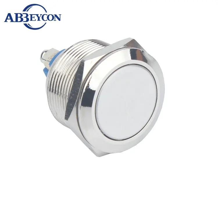 19A 19mm Diameter Momentary Normally Open 1NO Push Button Switch Screw Terminal Waterproof Switch Metal Shell Flat Head 220V 3A