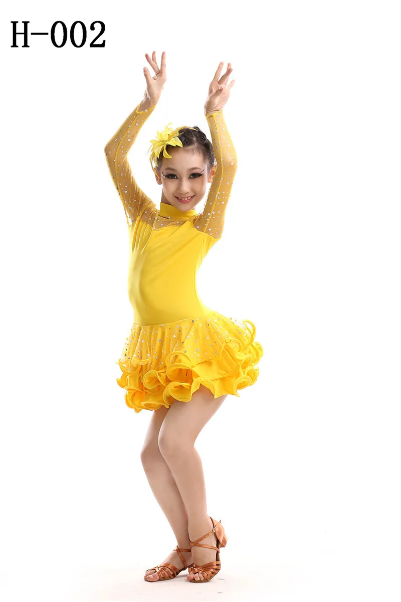 Sexy Lace Yellow Hot Pink Black Red Child Kids Girls Tango Latin Samba Rumba Ballroom Dancing Dress Salsa Dance Costume