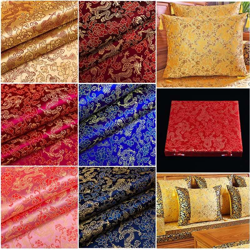 Chinese Style Brocade Jacquard Satin Fabric For Cheongsam Kimono And Bag Patchwork Needlework Material Various Colors TJ0246